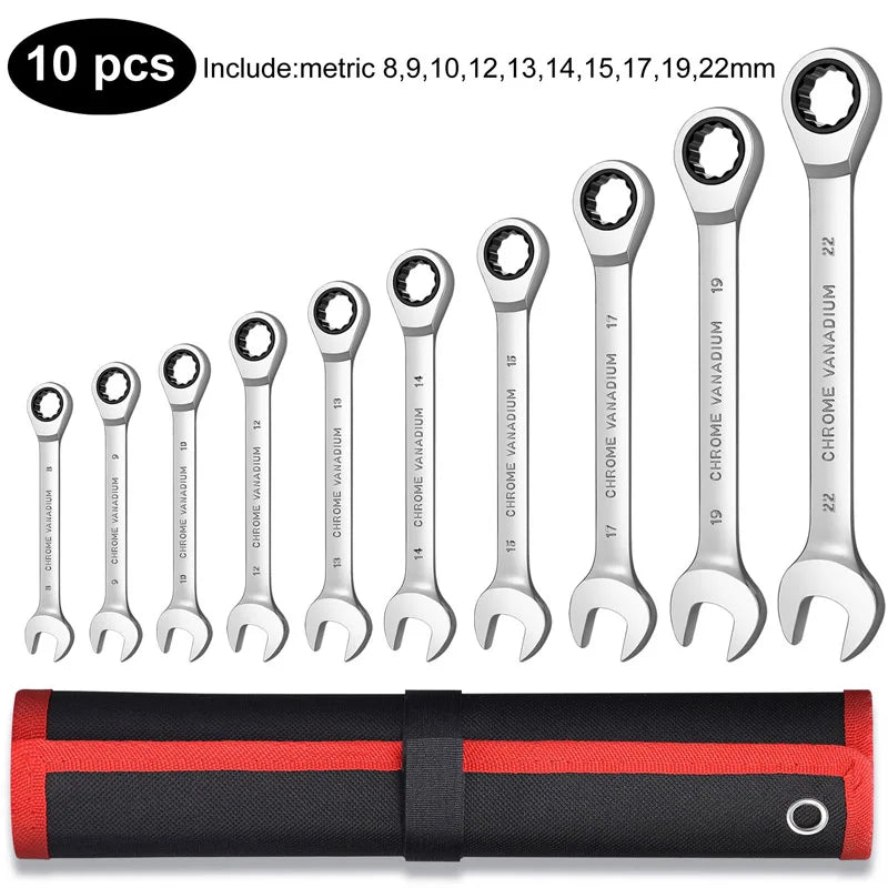 Key Ratchet Wrench Set| 72 Tooth Gear Ring Metric Combination Ratchet Spanners Set| Torque Socket Wrench Set