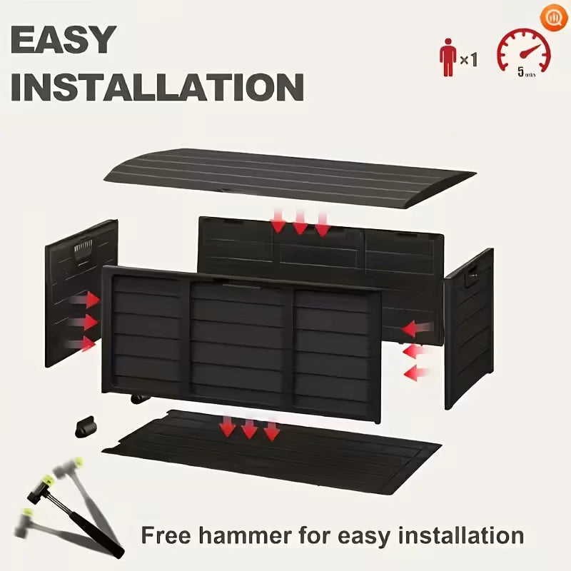 Large Outdoor Deck Box with Lockable Lid & Heavy-Duty Hinged Door