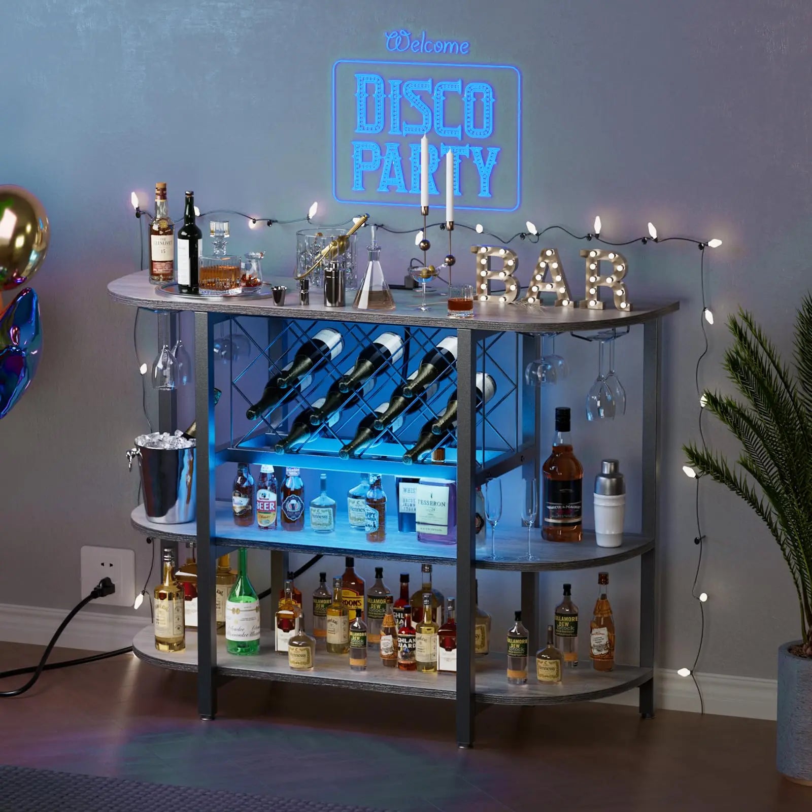 Living Room Cabinet with LED Charging Station