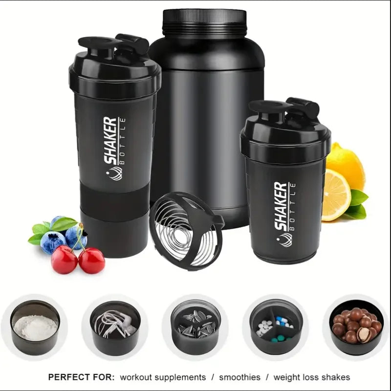 Shaker Bottle With Power Container| 2 Tiers Protein Shakes Powder Shaker Bottle