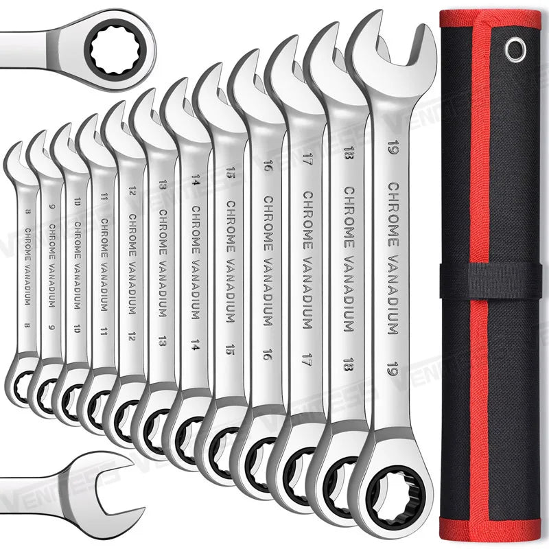 Key Ratchet Wrench Set| 72 Tooth Gear Ring Metric Combination Ratchet Spanners Set| Torque Socket Wrench Set