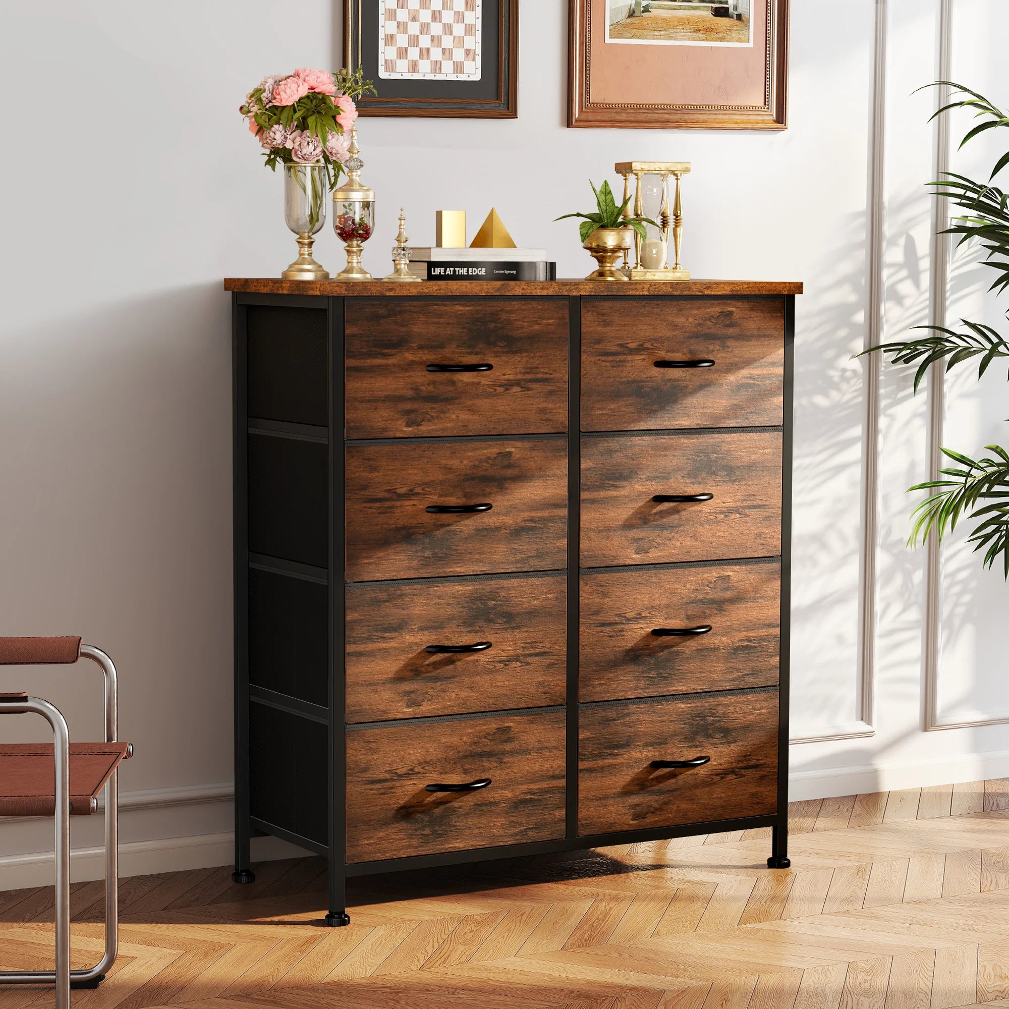 Dresser Wardrobe For Bedroom With 8 Fabric Drawers (Storage Cabinet Steel Frame Assembly)