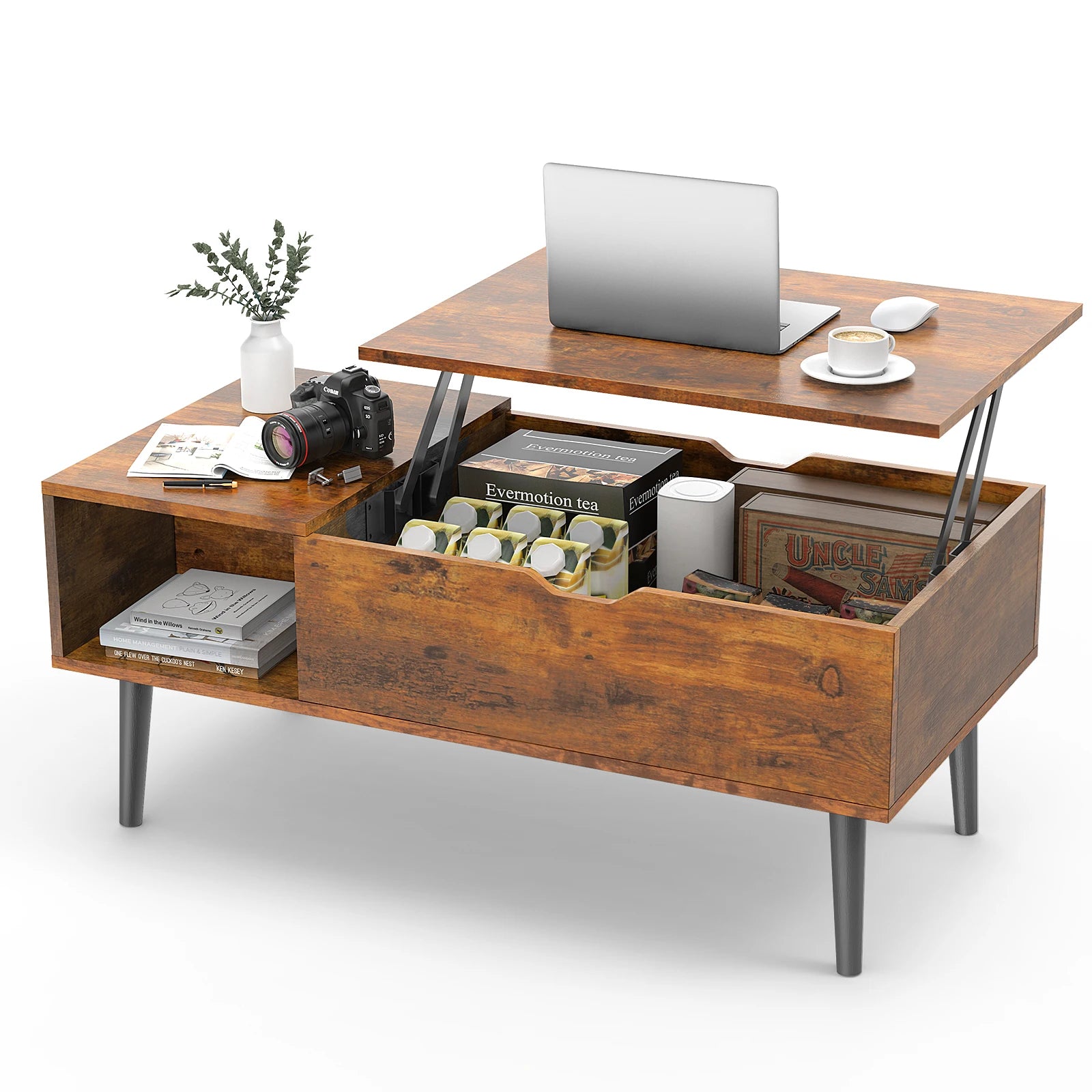 Lift Top Coffee Tables For Living Room (Adjustable Storage Shelf Easy Lift Or Lower)