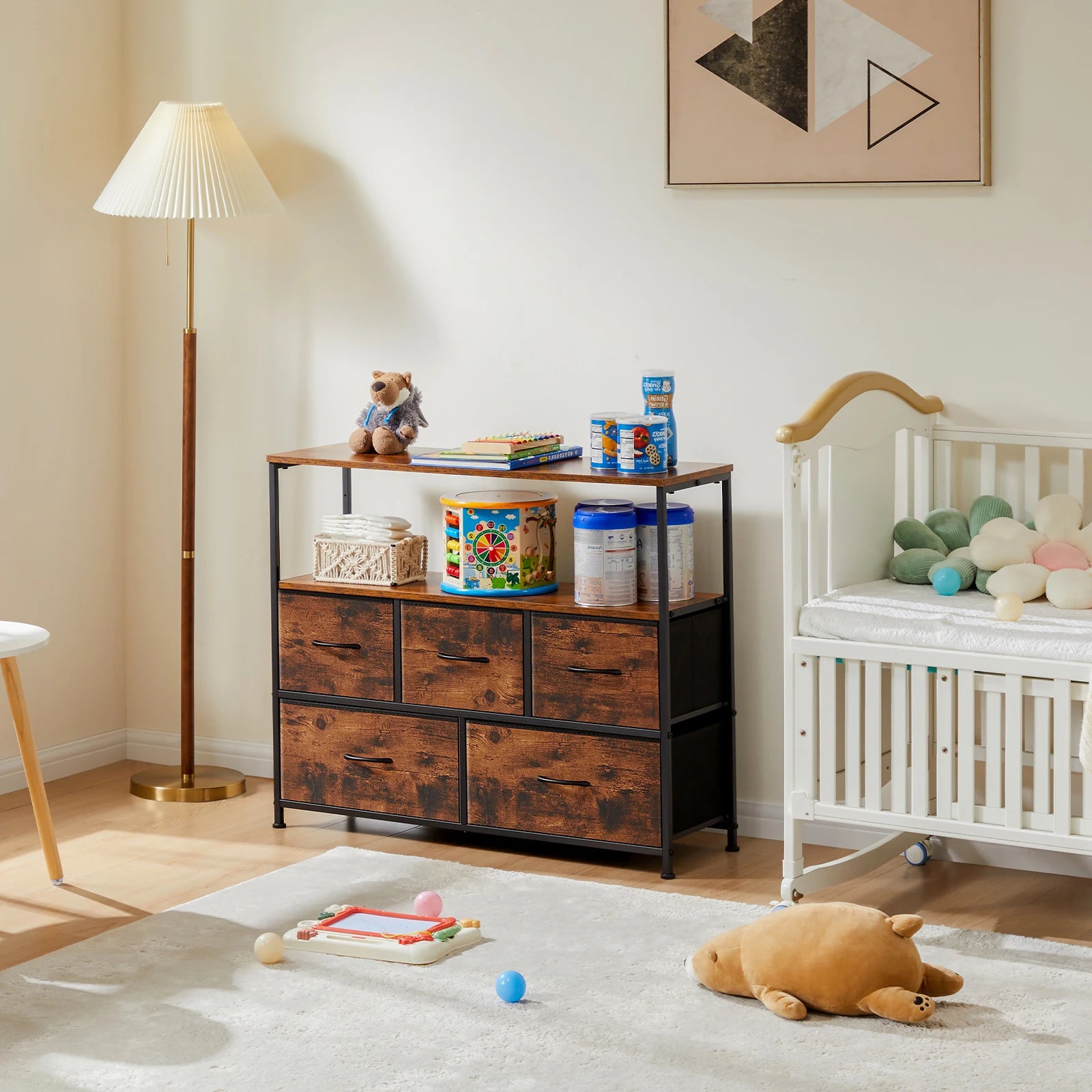 Shoe Cabinet Dresser With 5 Fabric Drawers
