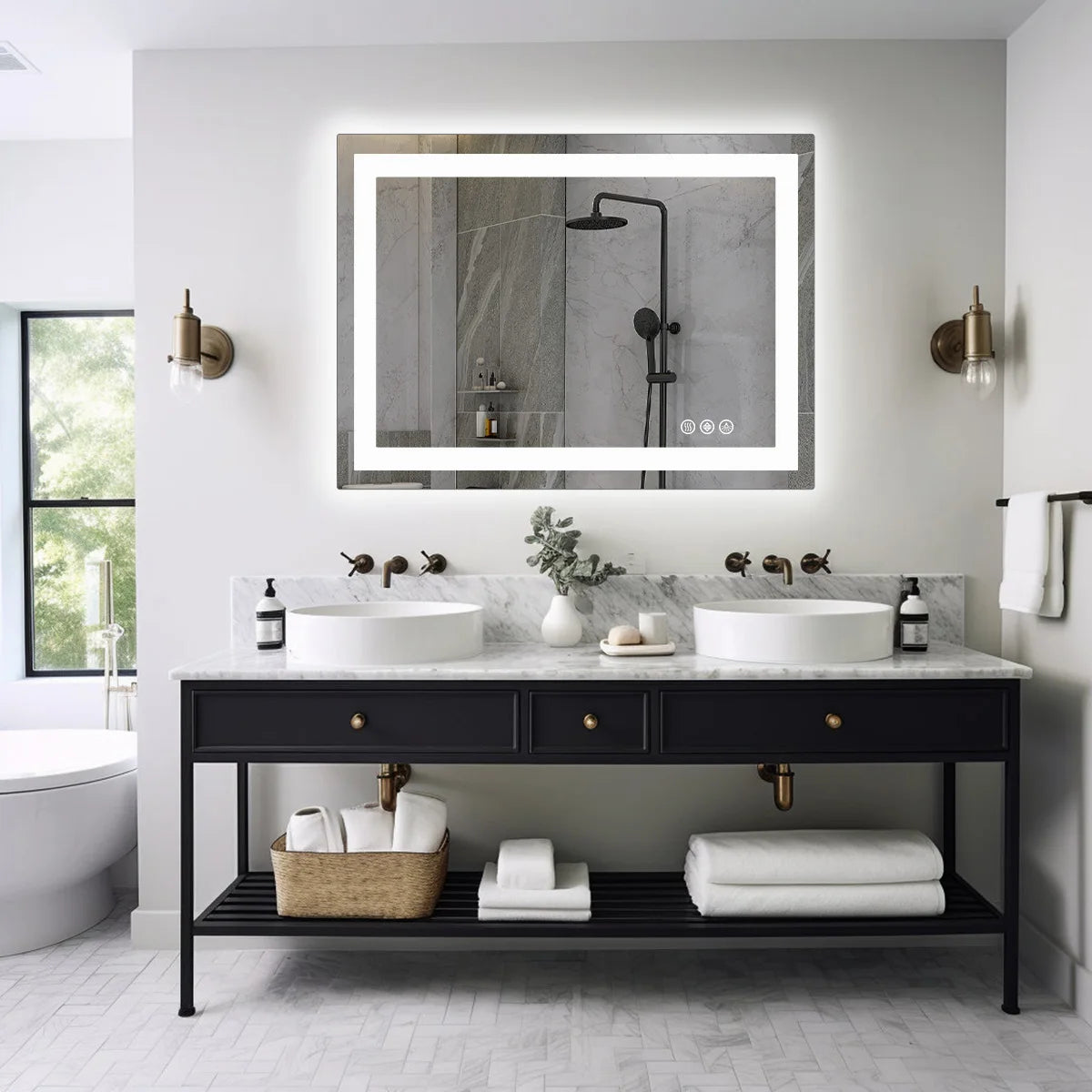 LED Bathroom Vanity Mirror for Wall (Memory Function Tempered Glass with Front Light and Backlit)