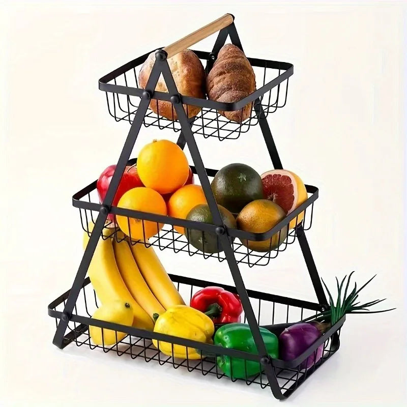 Three-tier fruit basket- Suitable for fresh produce and household kitchen use.
