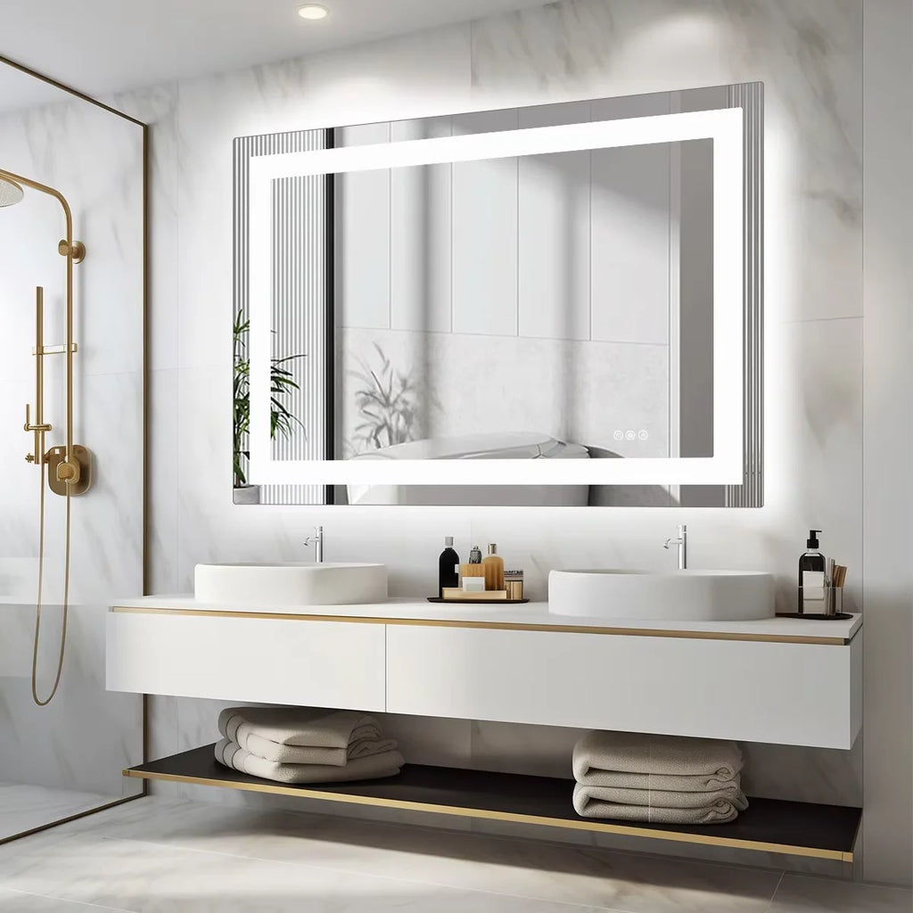 LED Bathroom Vanity Mirror for Wall (Memory Function Tempered Glass with Front Light and Backlit)