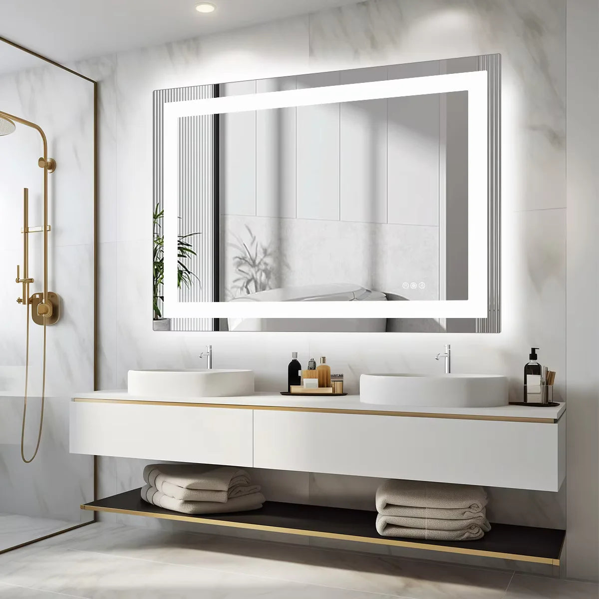 LED Bathroom Vanity Mirror for Wall (Memory Function Tempered Glass with Front Light and Backlit)