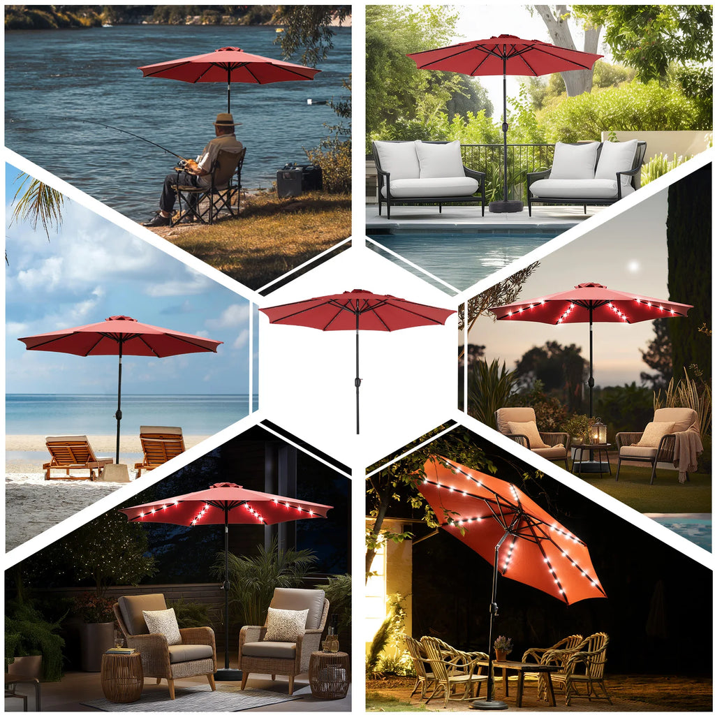 10FT Solar Patio Umbrella with 32 LED Lights UV-Resistant
