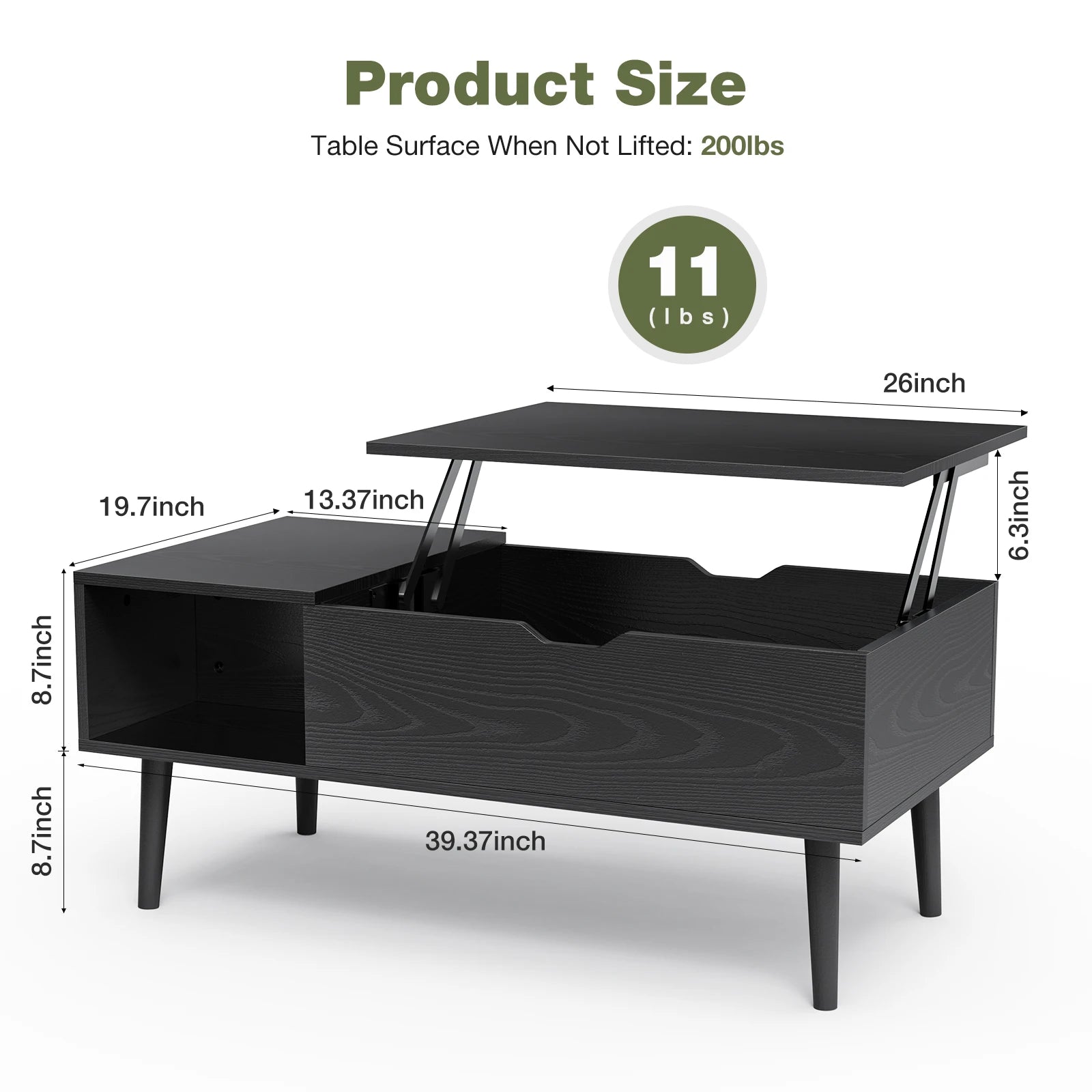 Lift Top Coffee Tables For Living Room (Adjustable Storage Shelf Easy Lift Or Lower)