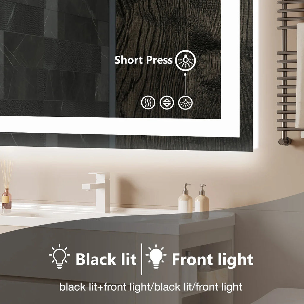 LED Bathroom Vanity Mirror for Wall (Memory Function Tempered Glass with Front Light and Backlit)