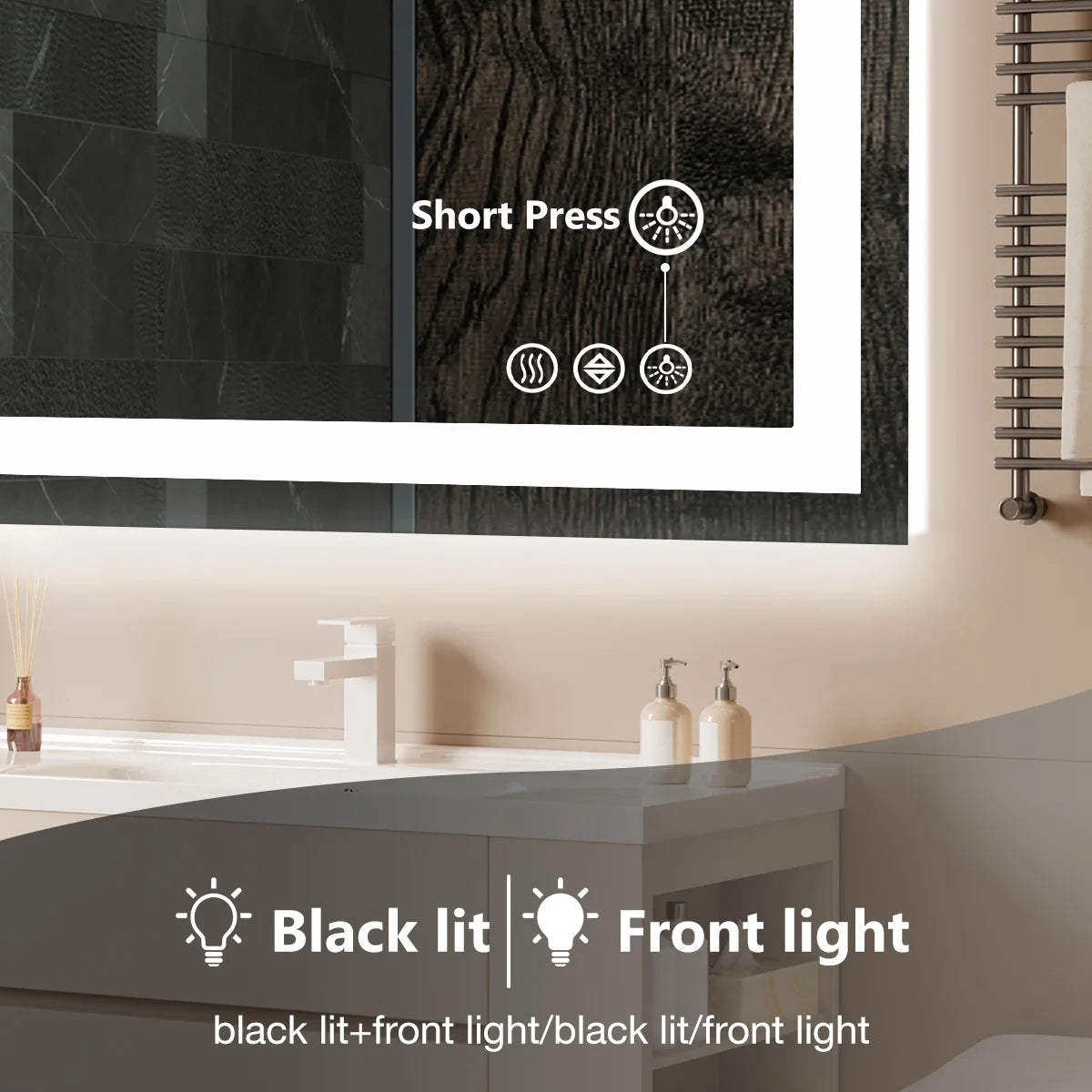 LED Bathroom Vanity Mirror for Wall (Memory Function Tempered Glass with Front Light and Backlit)