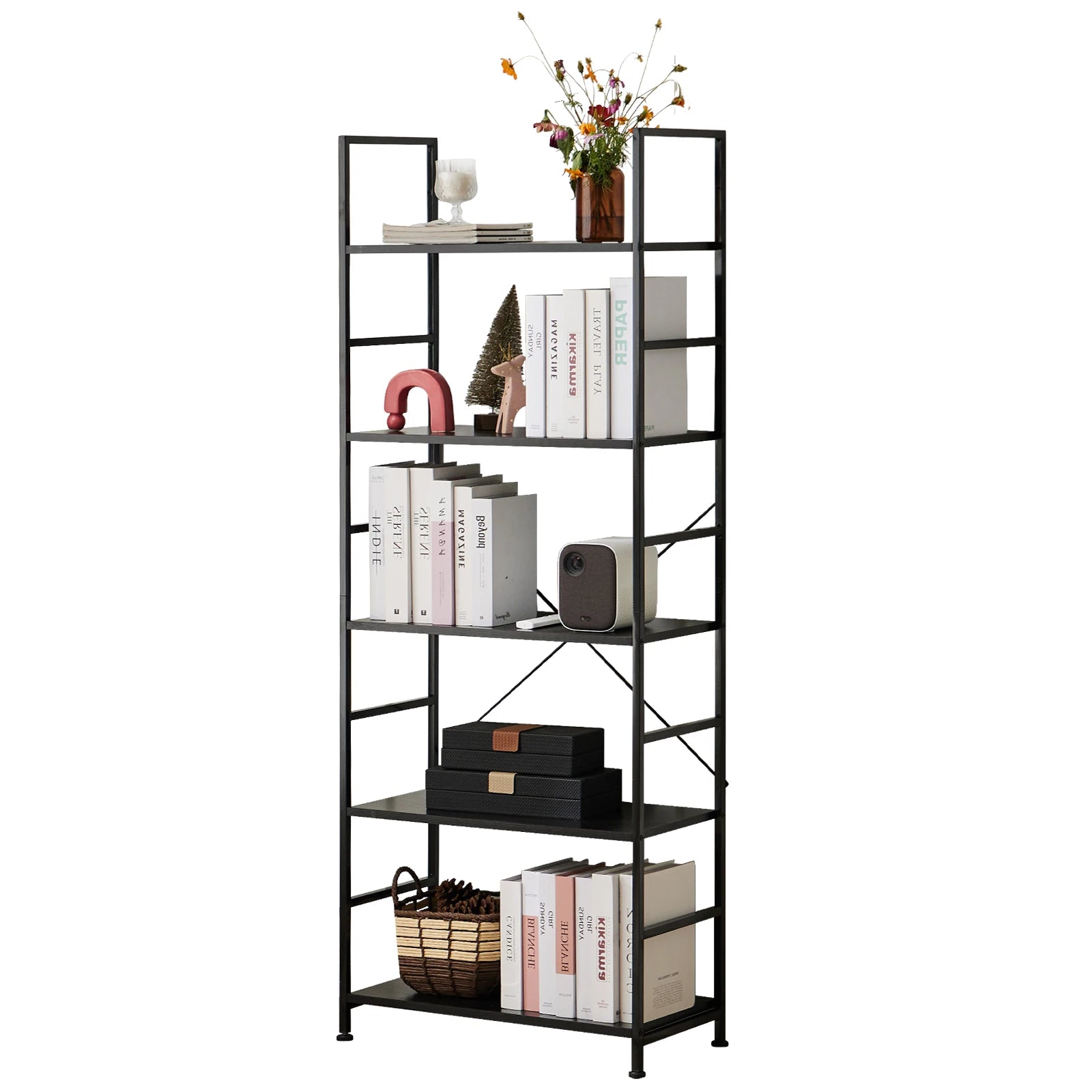5 Tier Bookcase Bookshelf (Storage Organizer for Bedroom, Home Office, Kitchen, Living Room)