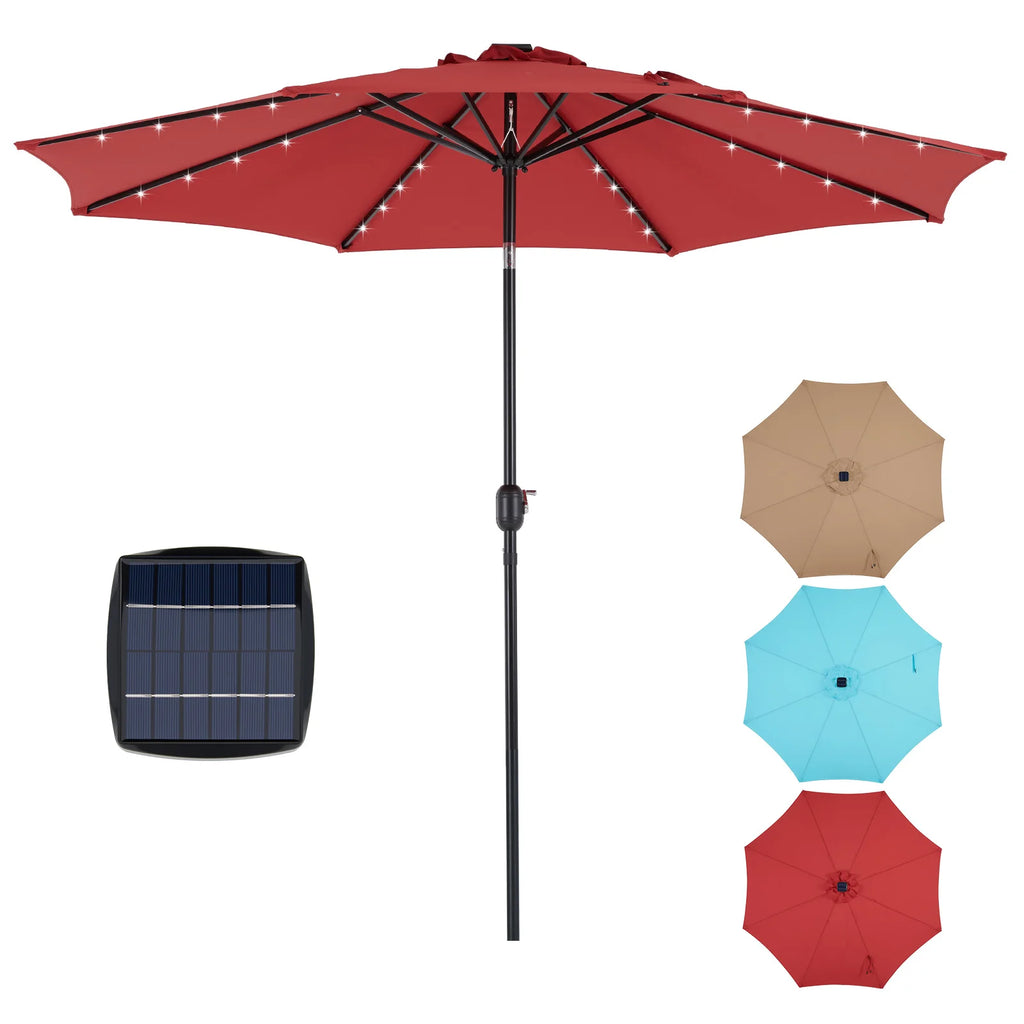 10FT Solar Patio Umbrella with 32 LED Lights UV-Resistant