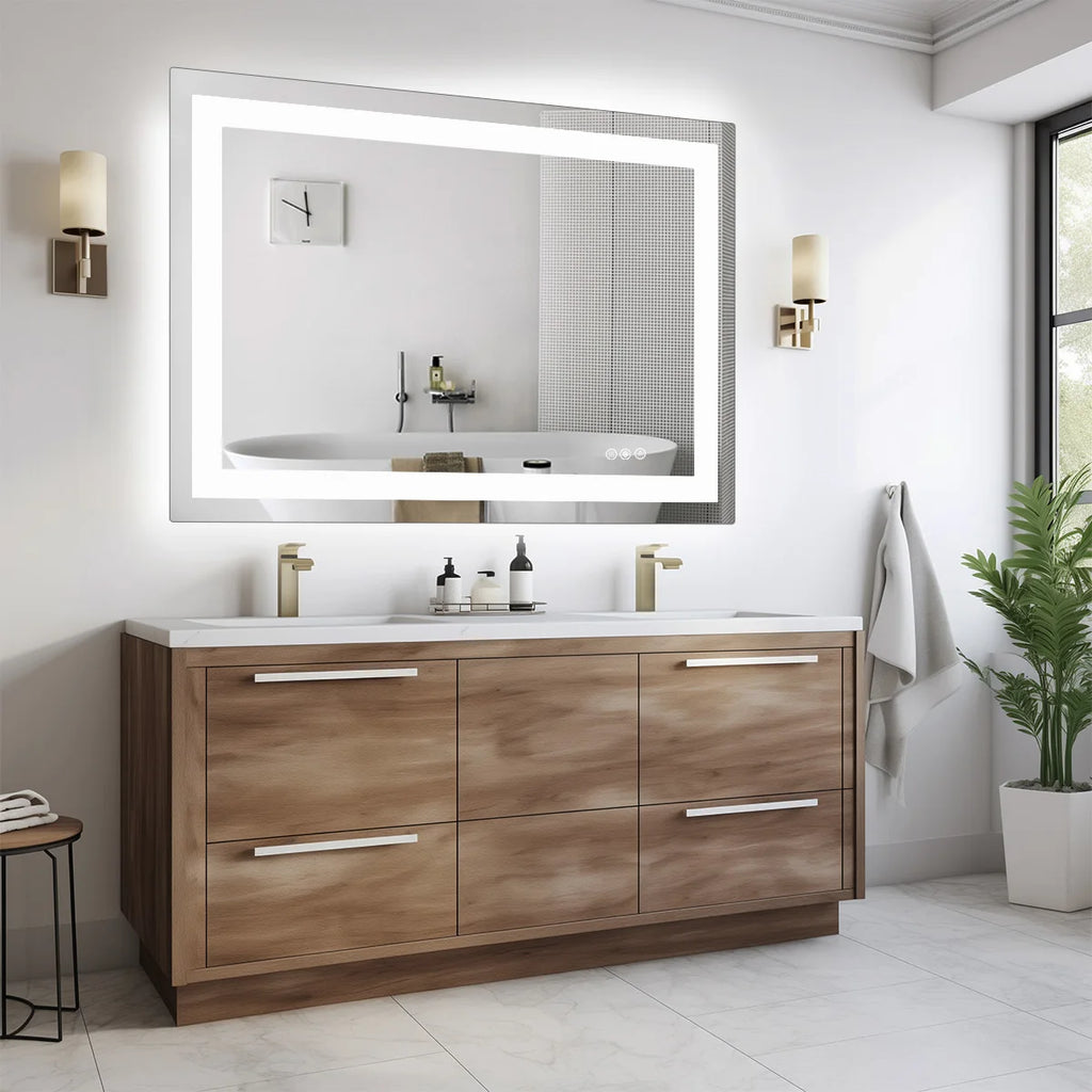 LED Bathroom Vanity Mirror for Wall (Memory Function Tempered Glass with Front Light and Backlit)