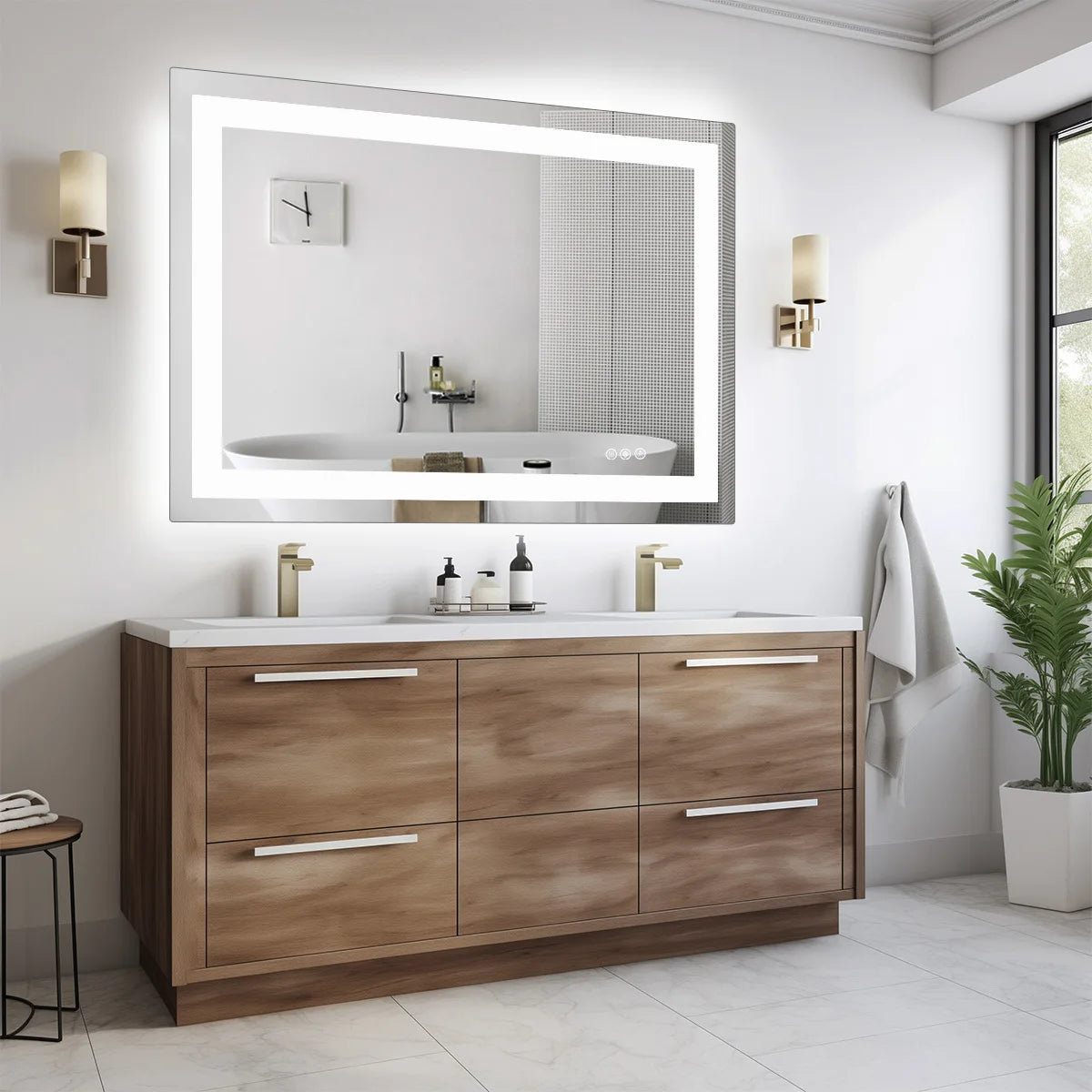 LED Bathroom Vanity Mirror for Wall (Memory Function Tempered Glass with Front Light and Backlit)