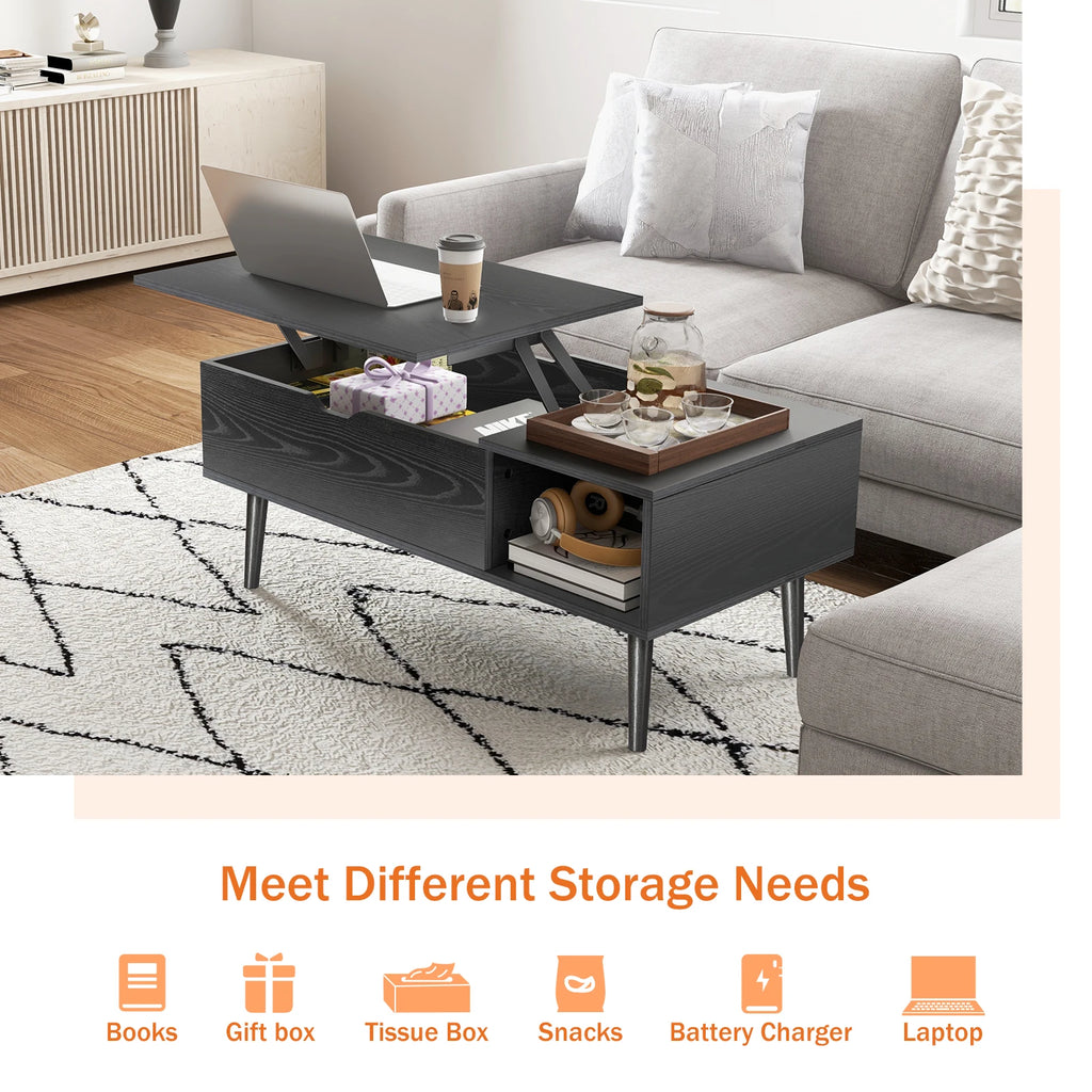Lift Top Coffee Tables For Living Room (Adjustable Storage Shelf Easy Lift Or Lower)