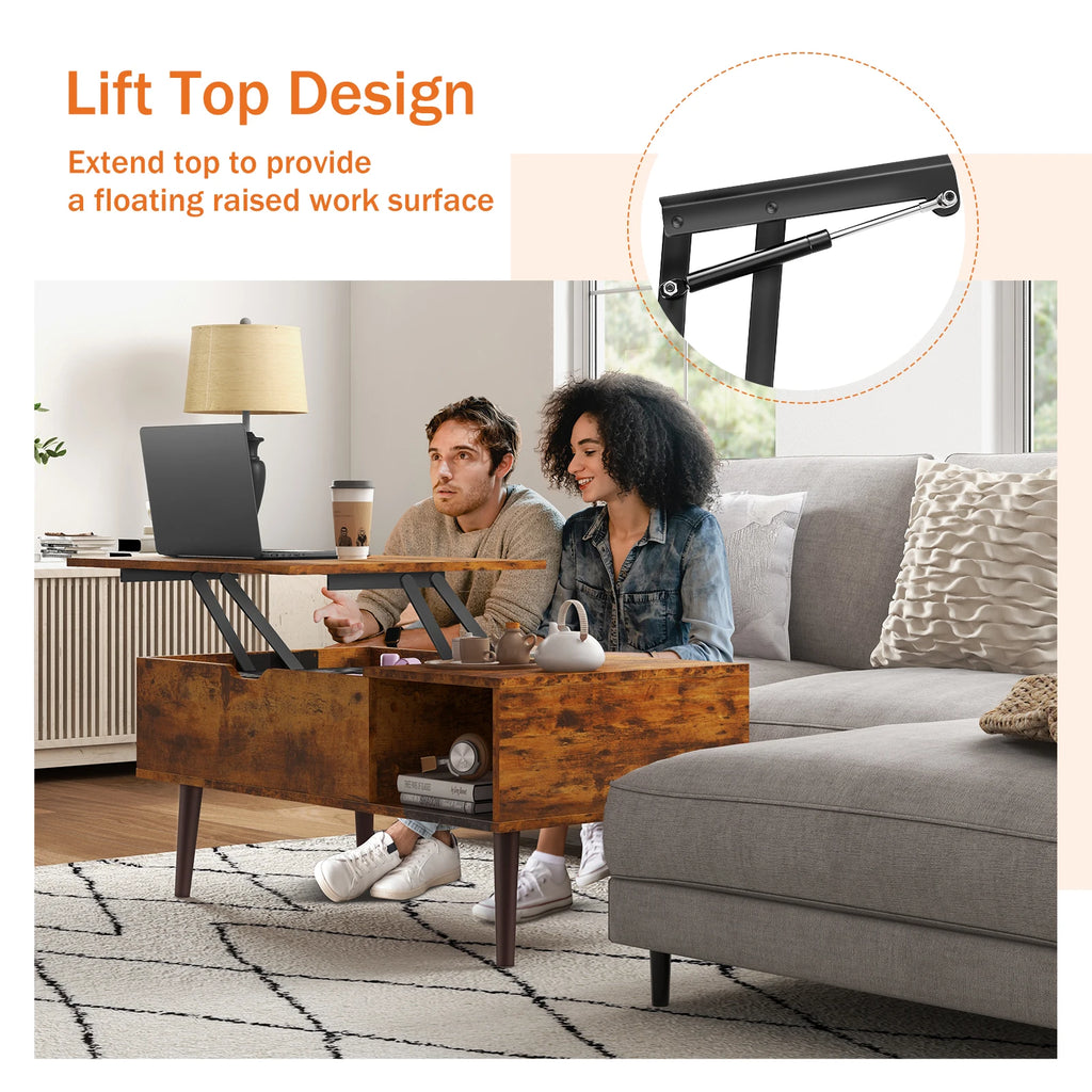 Lift Top Coffee Tables For Living Room (Adjustable Storage Shelf Easy Lift Or Lower)