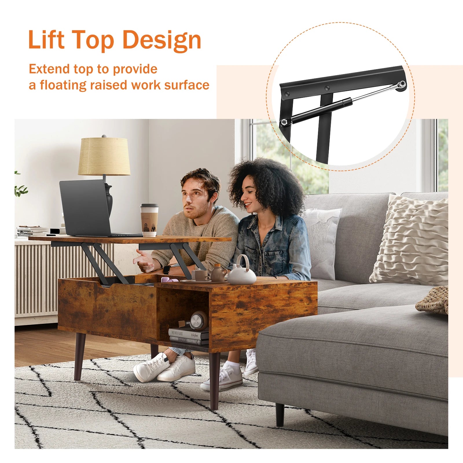 Lift Top Coffee Tables For Living Room (Adjustable Storage Shelf Easy Lift Or Lower)