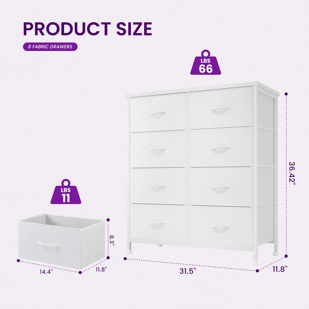 Dresser Wardrobe For Bedroom With 8 Fabric Drawers (Storage Cabinet Steel Frame Assembly)