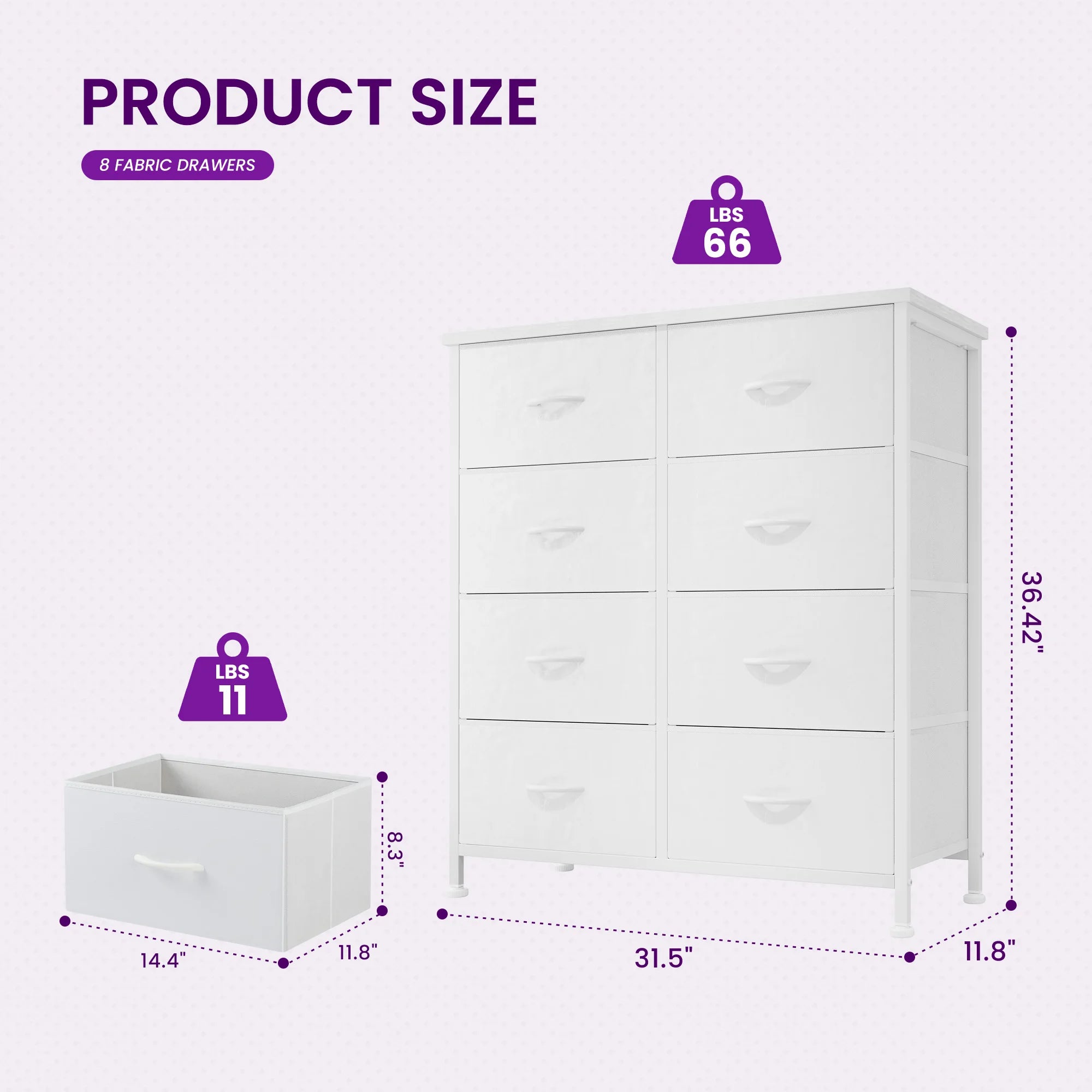Dresser Wardrobe For Bedroom With 8 Fabric Drawers (Storage Cabinet Steel Frame Assembly)