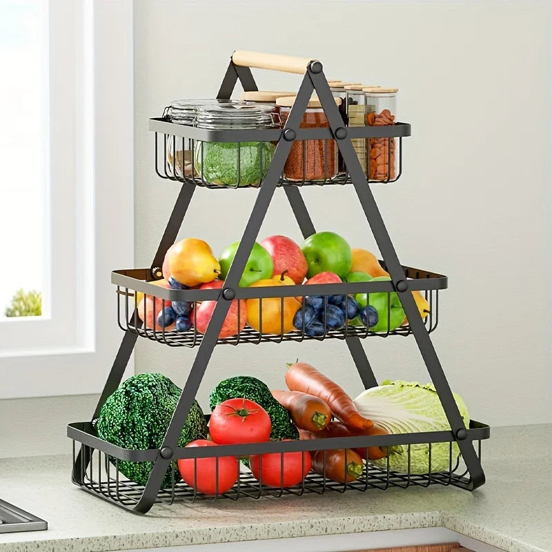 Three-tier fruit basket- Suitable for fresh produce and household kitchen use.