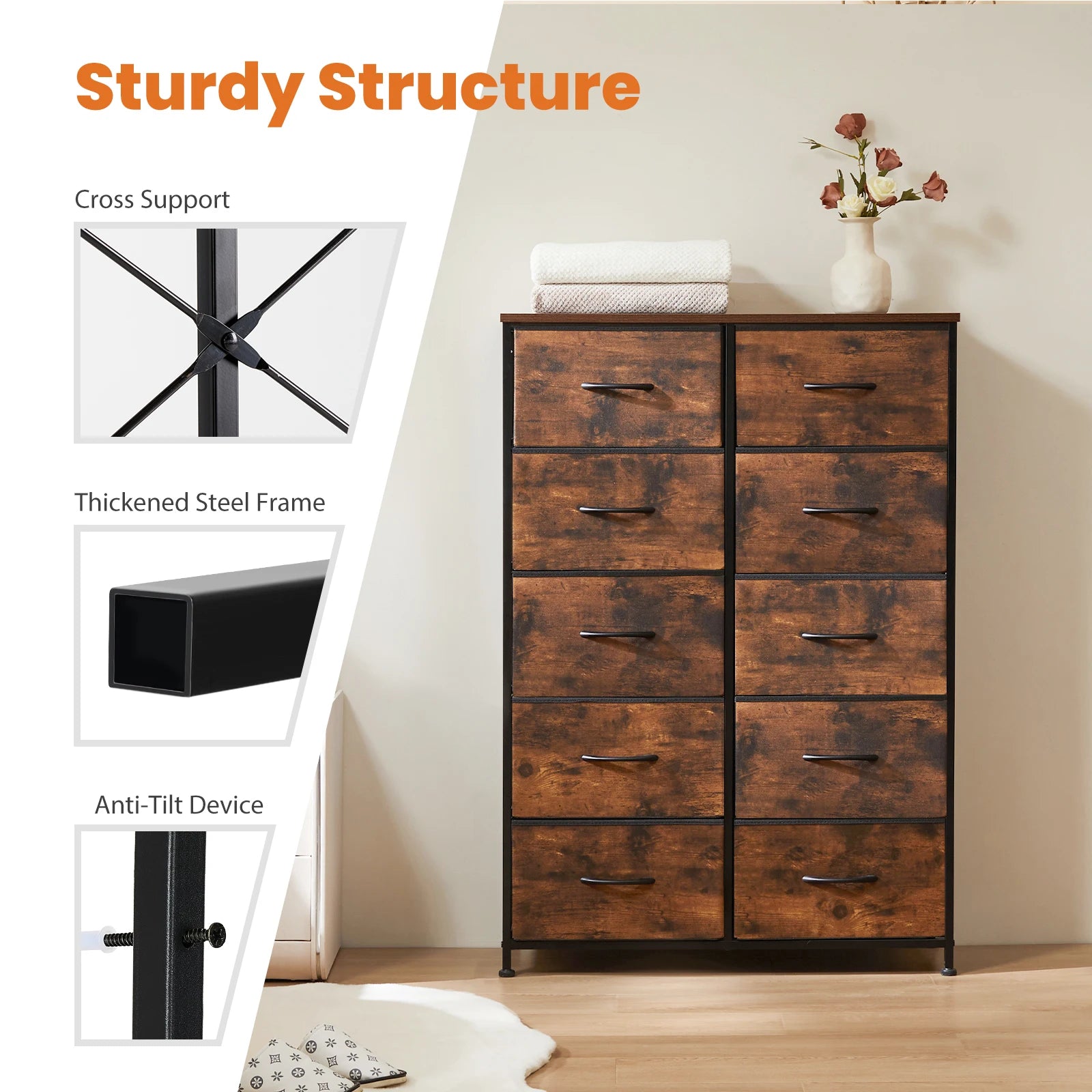 Wardrobe Steel Frame Dresser (with 10 Drawers)
