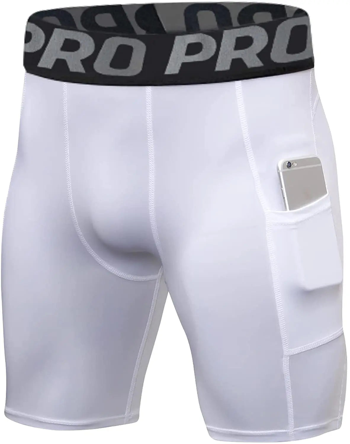 Mens Gym Shorts with Pockets Workout Compression Leggings for Men Polyester Boxer Briefs Running Athletic Tights