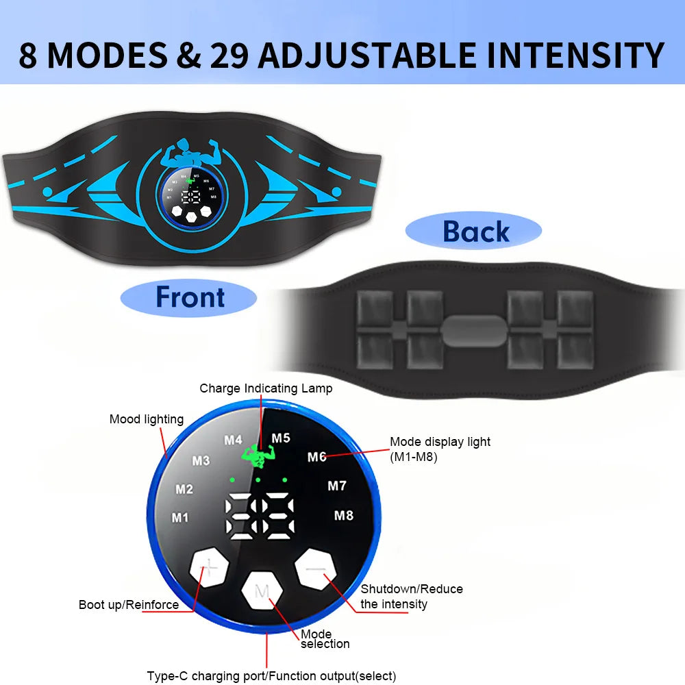 Abdominal Toning Belt| EMS Muscle Stimulator Toner| ABS USB Body Slimming Shaping Body Massager