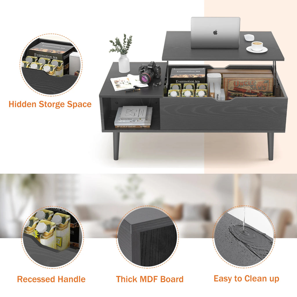 Lift Top Coffee Tables For Living Room (Adjustable Storage Shelf Easy Lift Or Lower)
