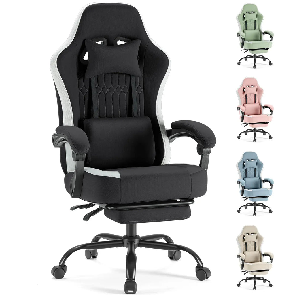 Gaming Chair Height Adjustable 360° Swivel with Headrest Lumbar Support Linkage Armrests
