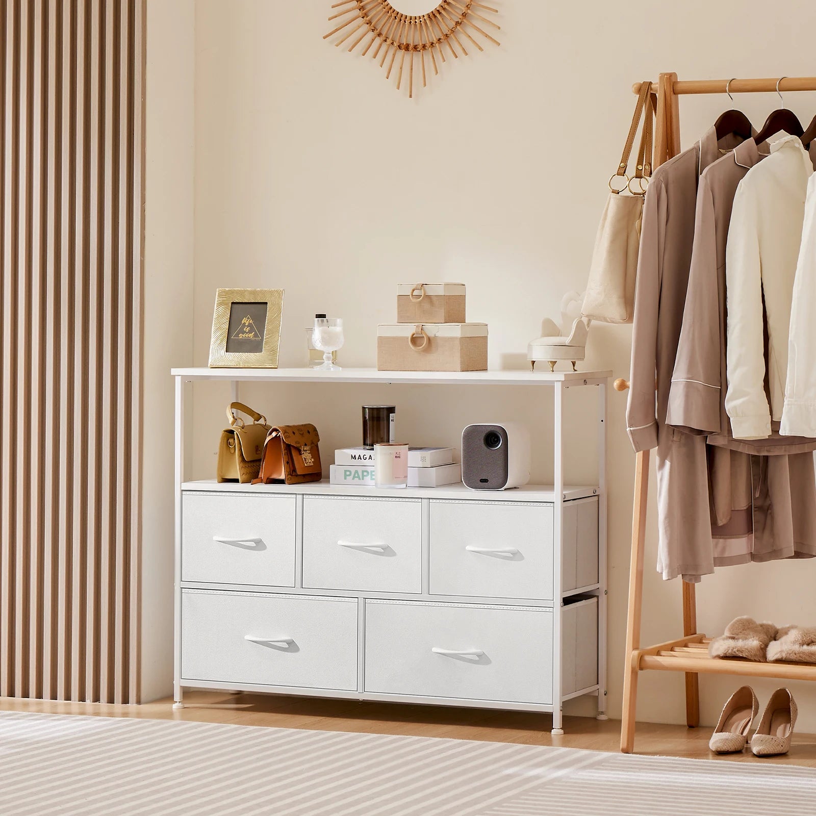 Shoe Cabinet Dresser With 5 Fabric Drawers