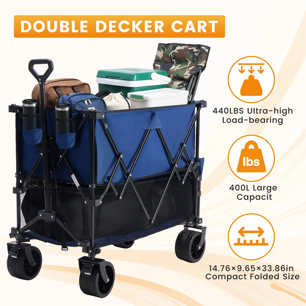 Outdoor Wagons Cart Double Decker (320L Capacity Support up to 440LBS)