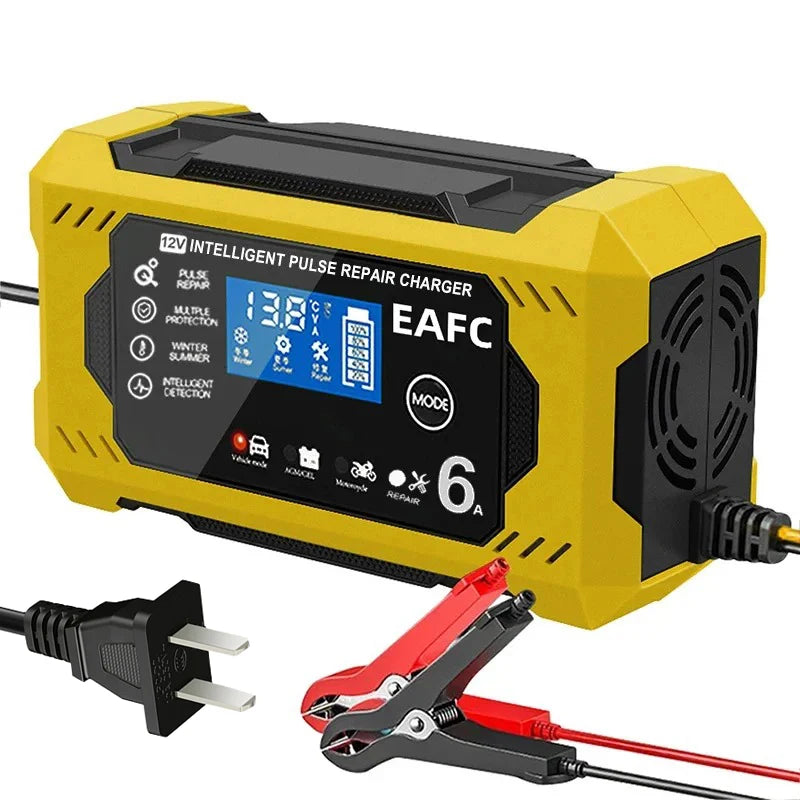 Car Battery Charger 6A 12V Car and Motorcycle Battery Charging Device| Lead-acid Battery Smart Repair LCD Display