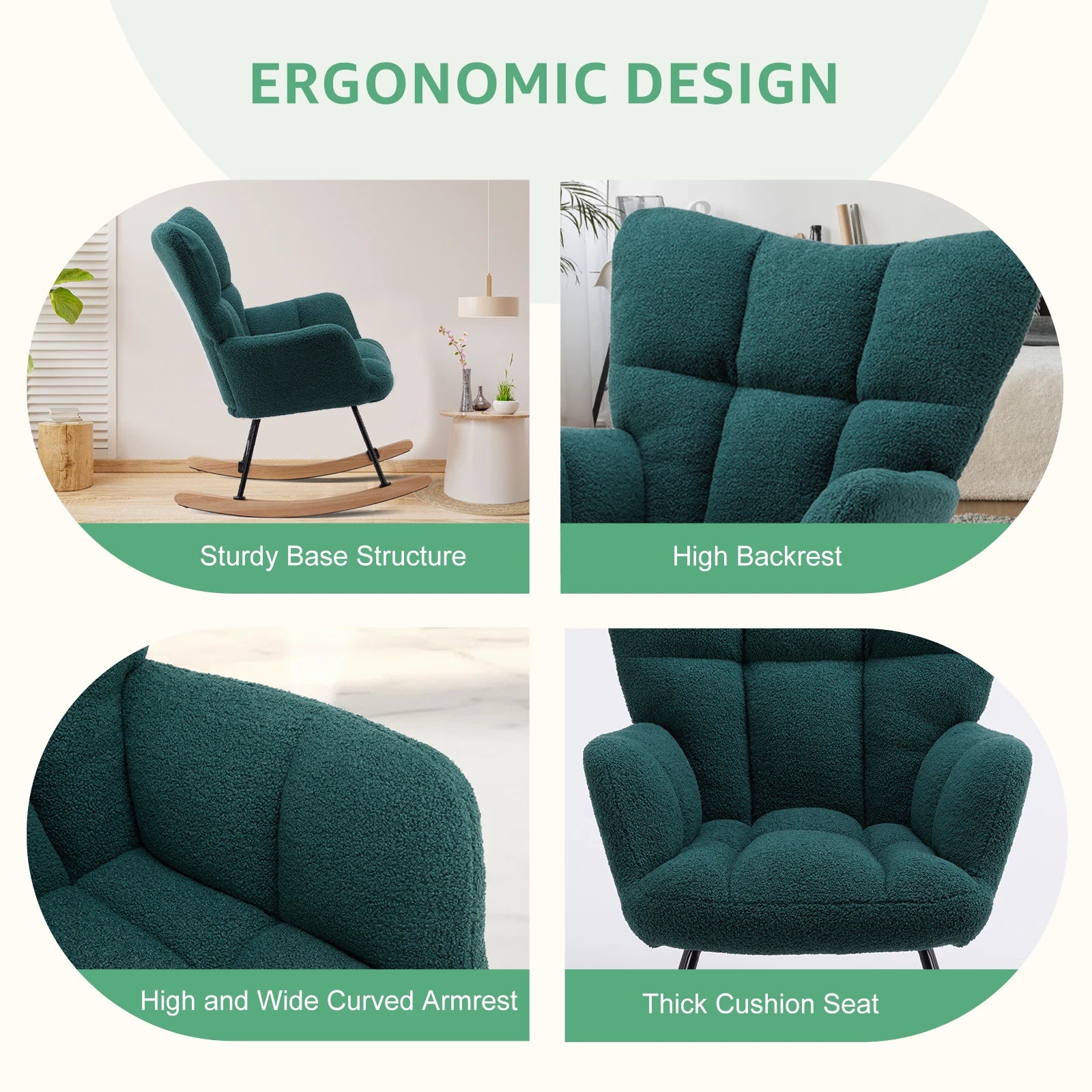 Teddy Fabric Upholstered Glider With High Backrest,Padded Seat, Accent Recliner,Cushion Rocker Armchair,Bedroom Furniture