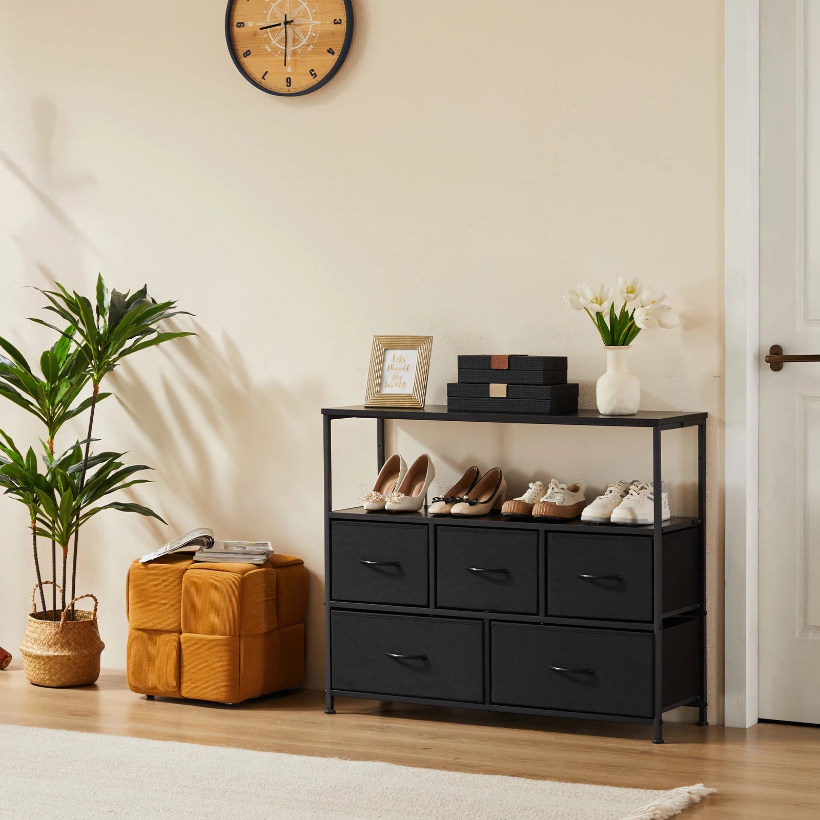Shoe Cabinet Dresser With 5 Fabric Drawers