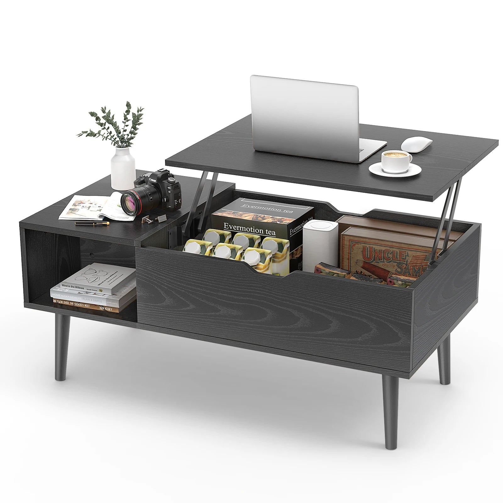 Lift Top Coffee Tables For Living Room (Adjustable Storage Shelf Easy Lift Or Lower)