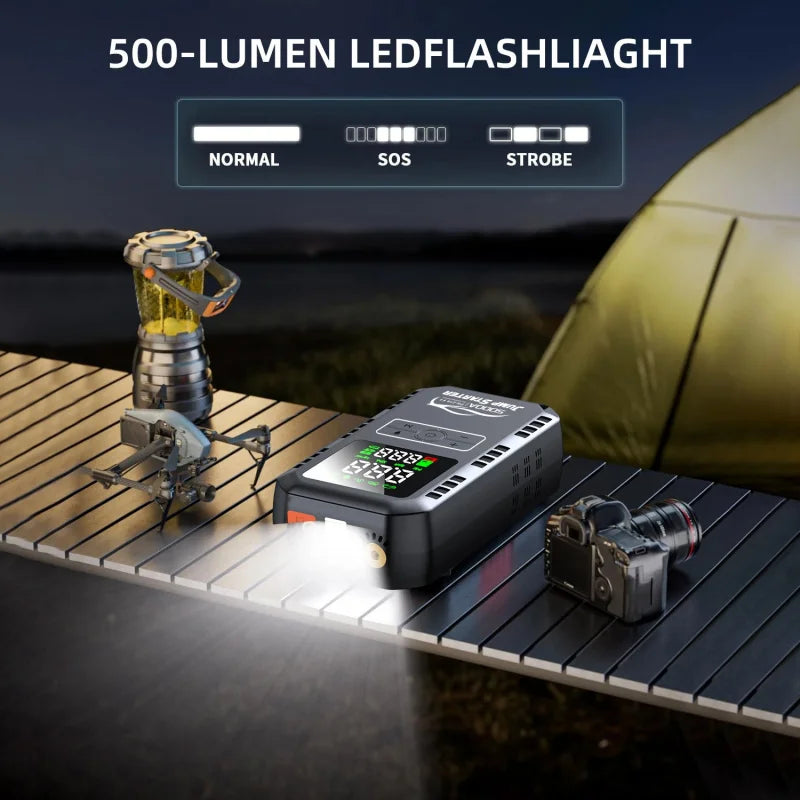 Car Emergency Jump Starter Device| And Air Pump Combo Booster| Car Battery Starter Power Bank Tire Inflator 6000mA-12000mA