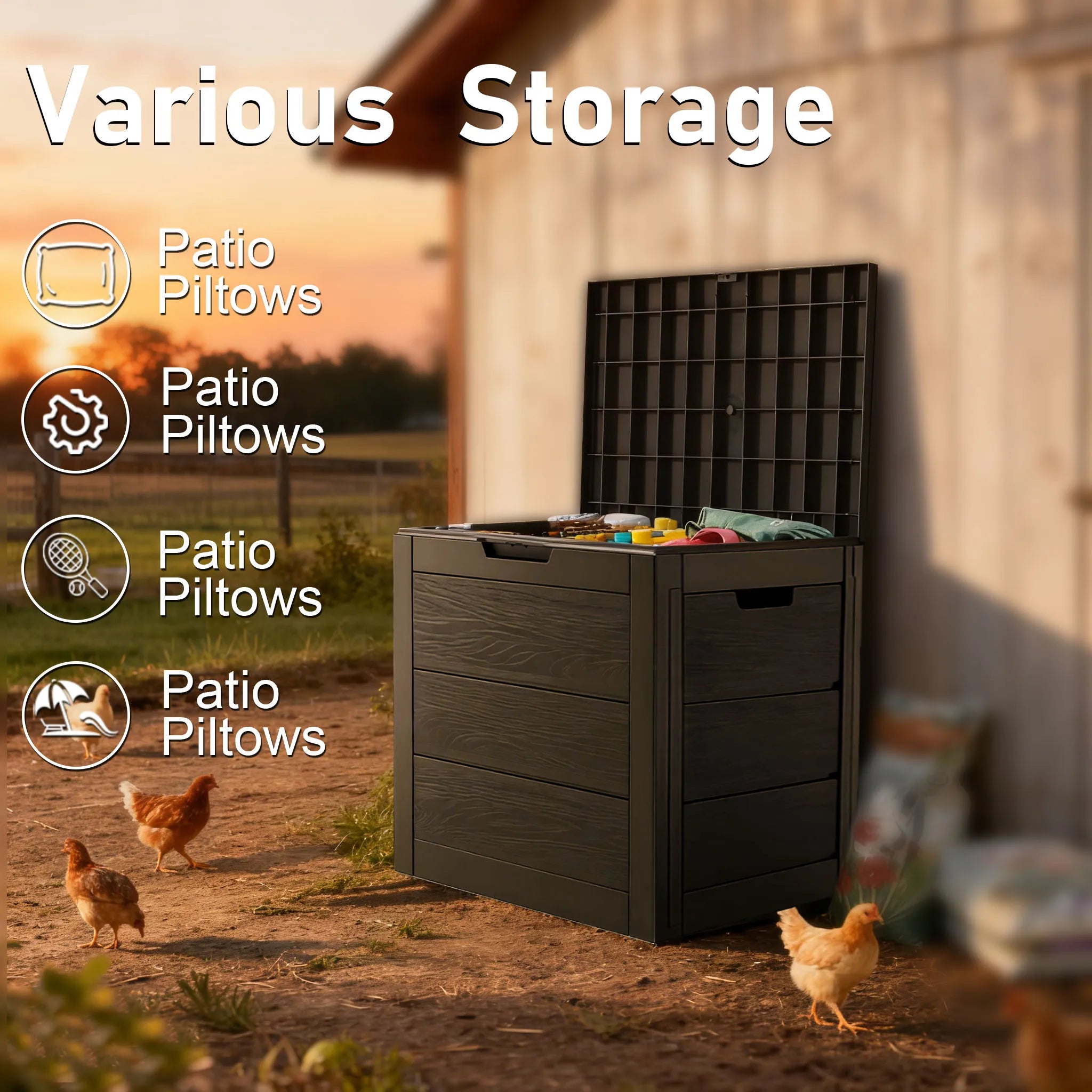 Large Outdoor Deck Box with Lockable Lid & Heavy-Duty Hinged Door