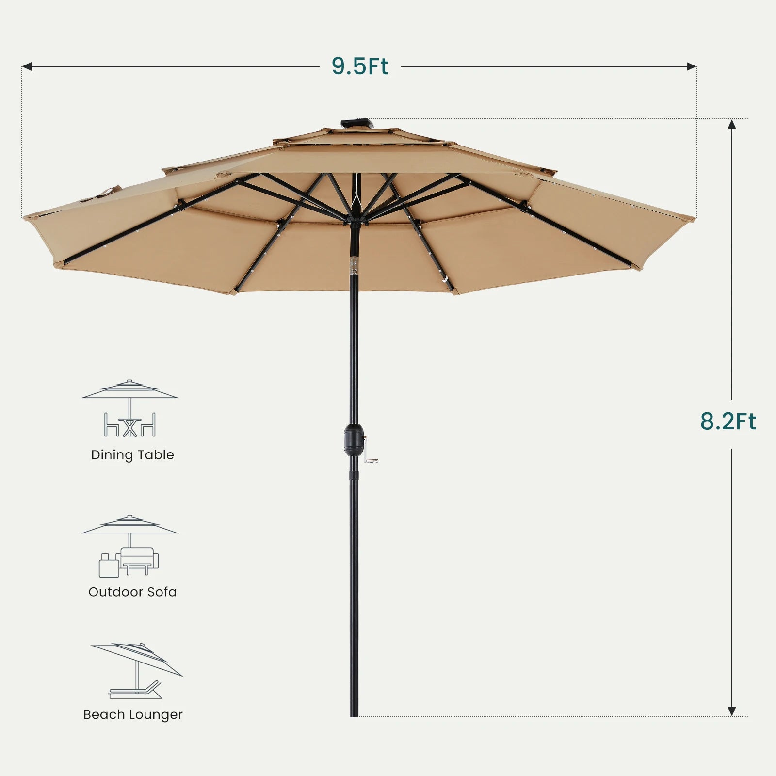 |TILTING| 10FT Solar Patio Outdoor Umbrella with Solar 32 LED Lights with 8 Sturdy Ribs