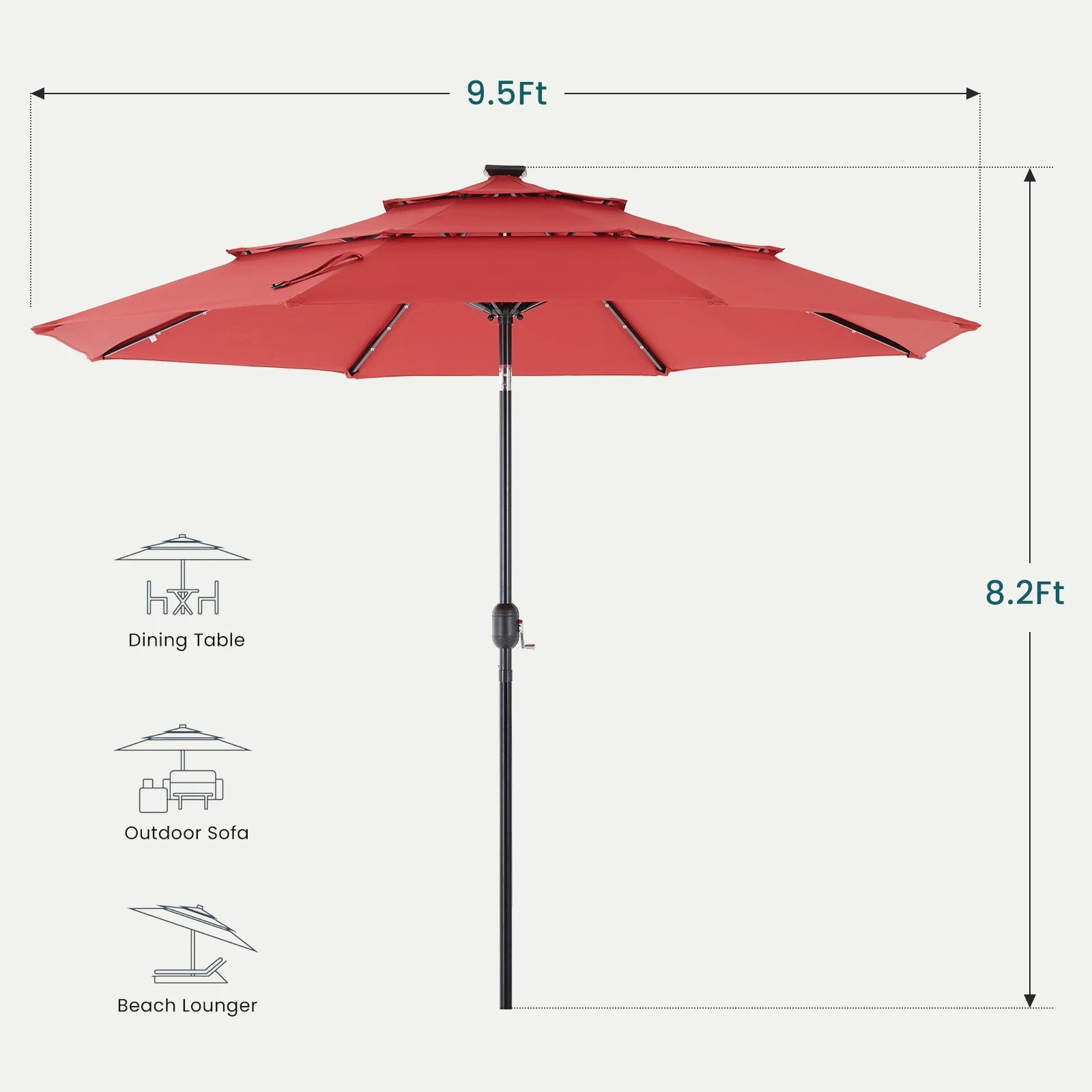 |TILTING| 10FT Solar Patio Outdoor Umbrella with Solar 32 LED Lights with 8 Sturdy Ribs