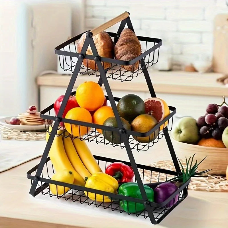 Three-tier fruit basket- Suitable for fresh produce and household kitchen use.