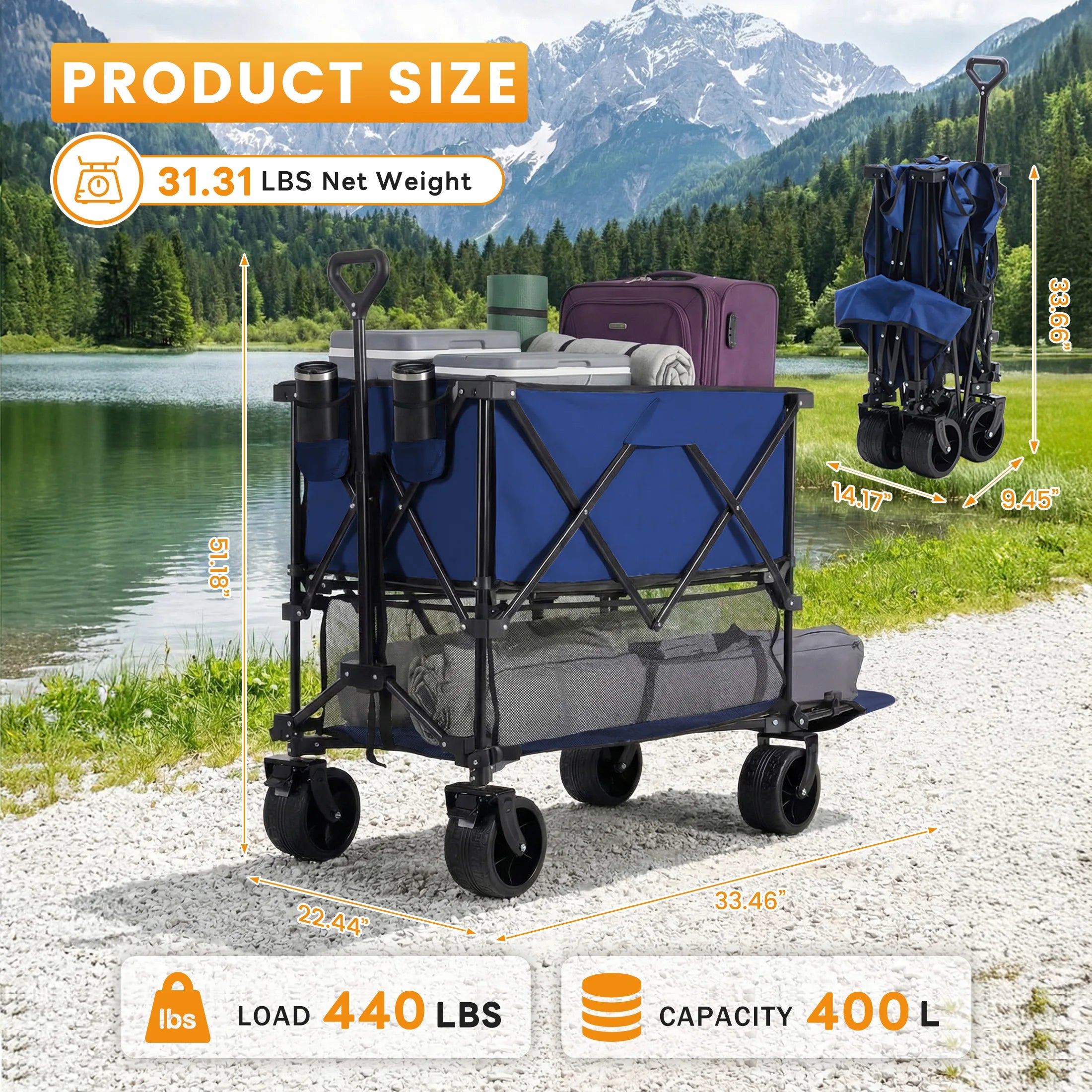 Outdoor Wagons Cart Double Decker (320L Capacity Support up to 440LBS)