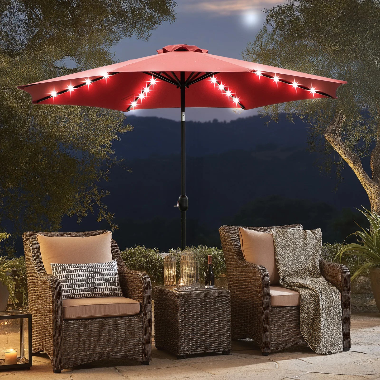 10FT Solar Patio Umbrella with 32 LED Lights UV-Resistant