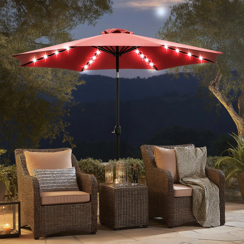 10FT Solar Patio Umbrella with 32 LED Lights UV-Resistant