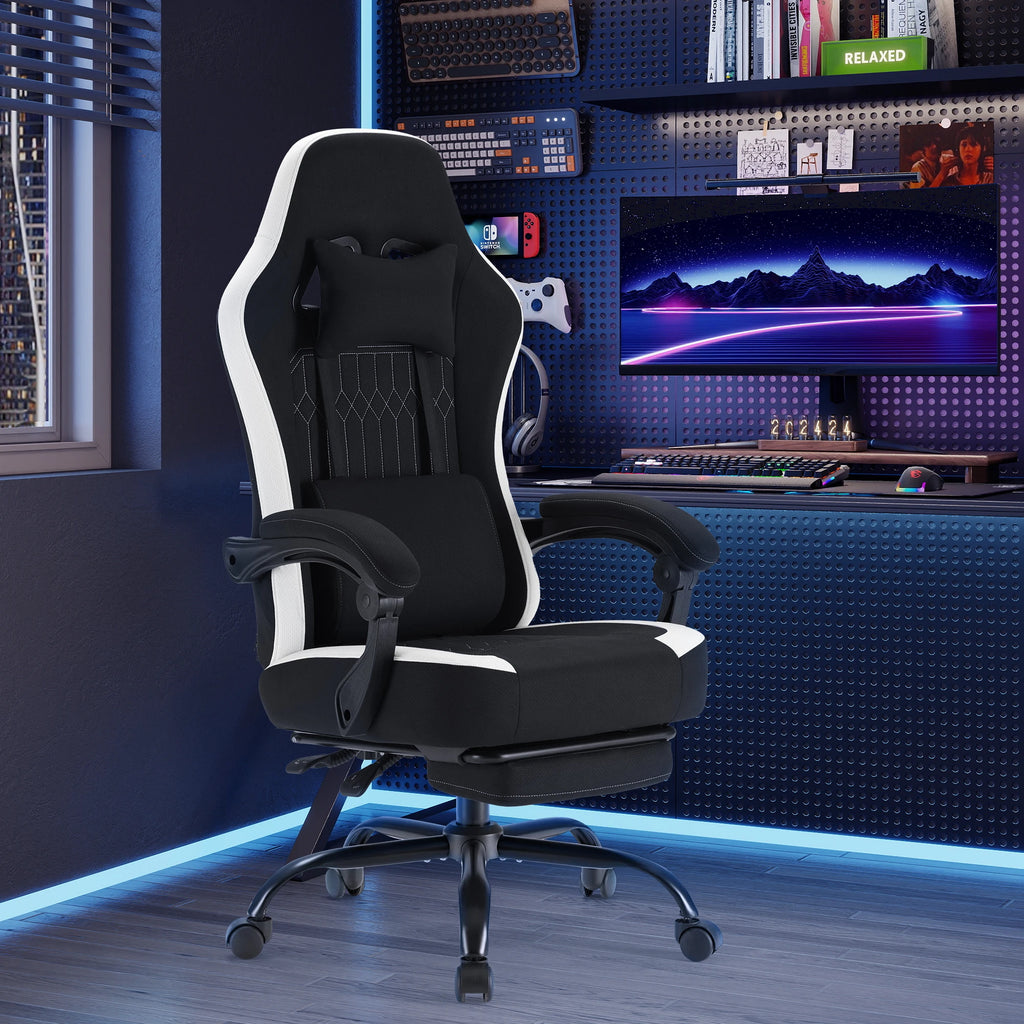 Gaming Chair Height Adjustable 360° Swivel with Headrest Lumbar Support Linkage Armrests