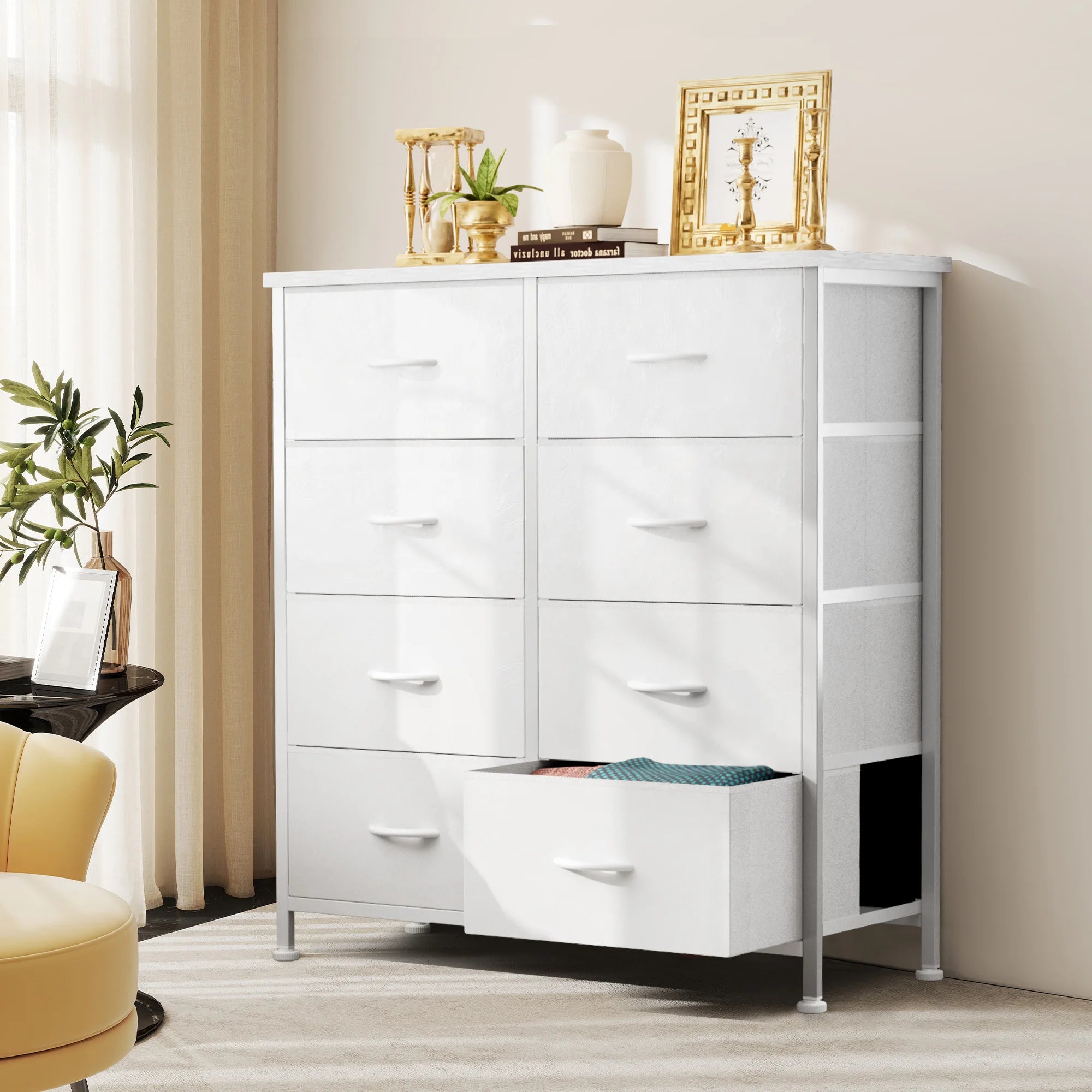 Dresser Wardrobe For Bedroom With 8 Fabric Drawers (Storage Cabinet Steel Frame Assembly)