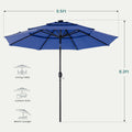 |TILTING| 10FT Solar Patio Outdoor Umbrella with Solar 32 LED Lights with 8 Sturdy Ribs