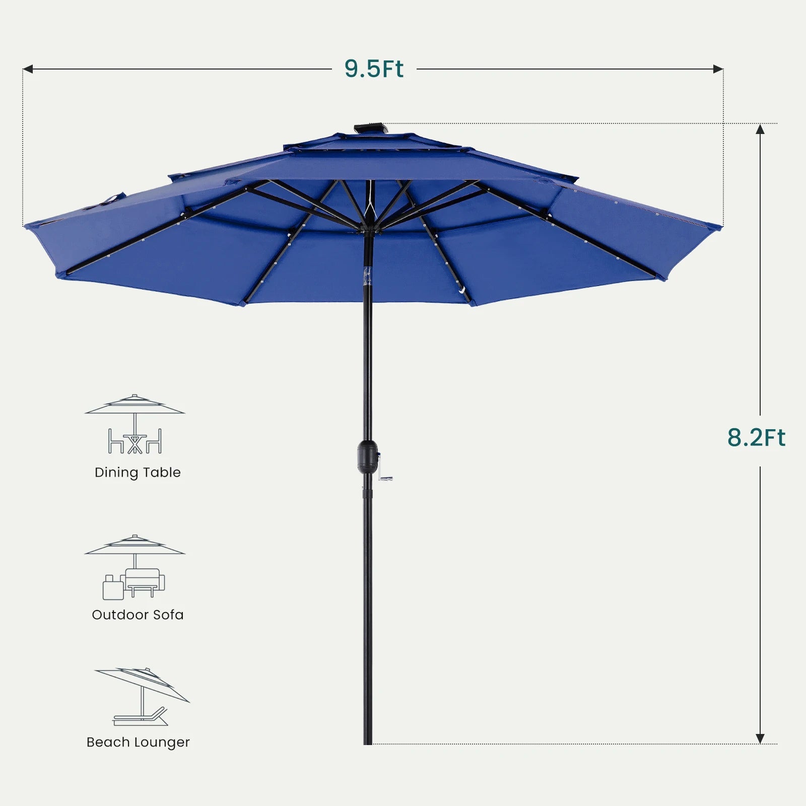 |TILTING| 10FT Solar Patio Outdoor Umbrella with Solar 32 LED Lights with 8 Sturdy Ribs