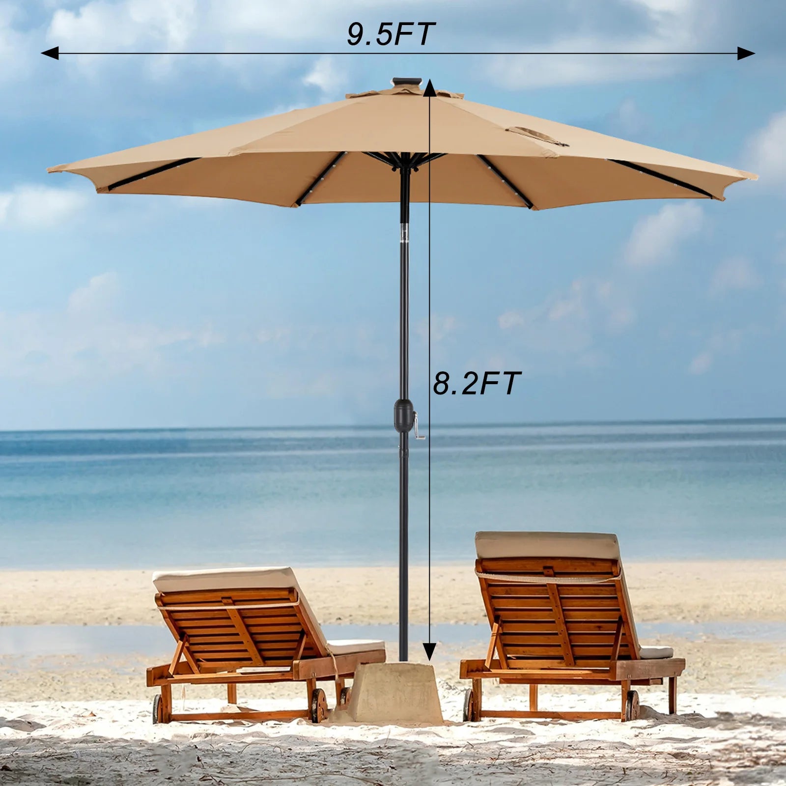 10FT Solar Patio Umbrella with 32 LED Lights UV-Resistant